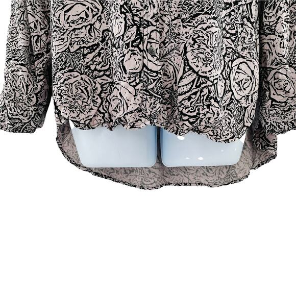 ROCK & REPUBLIC Blush Rose Floral Long Sleeve Roll Tab Button Down Shirt L - Picture 8 of 12